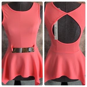 NWT Orange Textured Back Cutout Peplum Sleeveless Top S